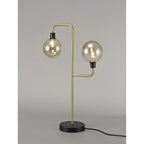 NL77349 Dublin Table Lamp 2 Light Matt Black/Antique Brass/Cognac Glass