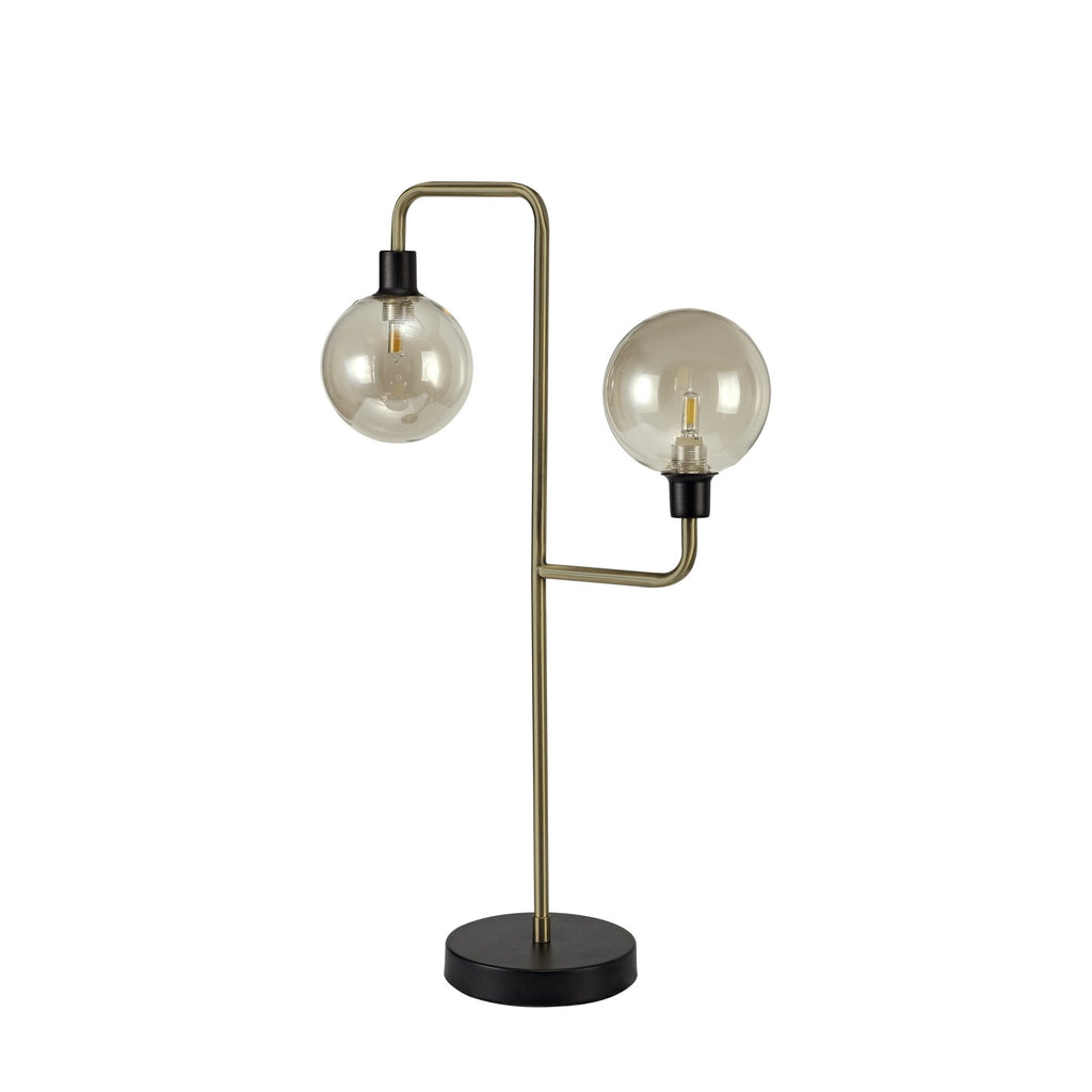 NL77349 Dublin Table Lamp 2 Light Matt Black/Antique Brass/Cognac Glass