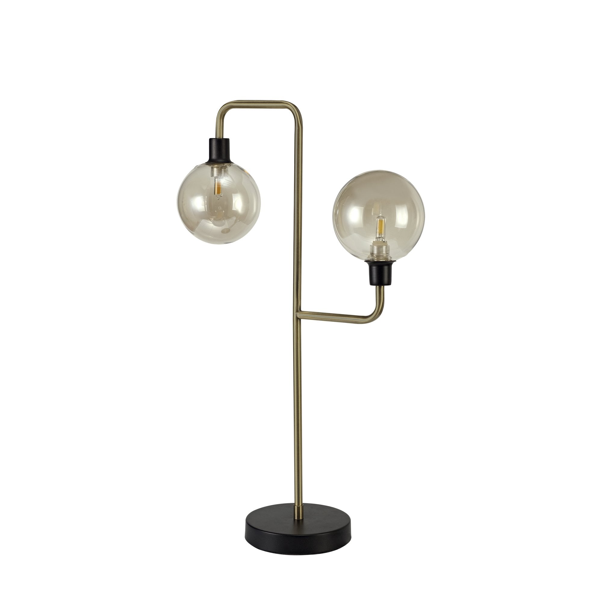 NL77349 Dublin Table Lamp 2 Light Matt Black/Antique Brass/Cognac Glass