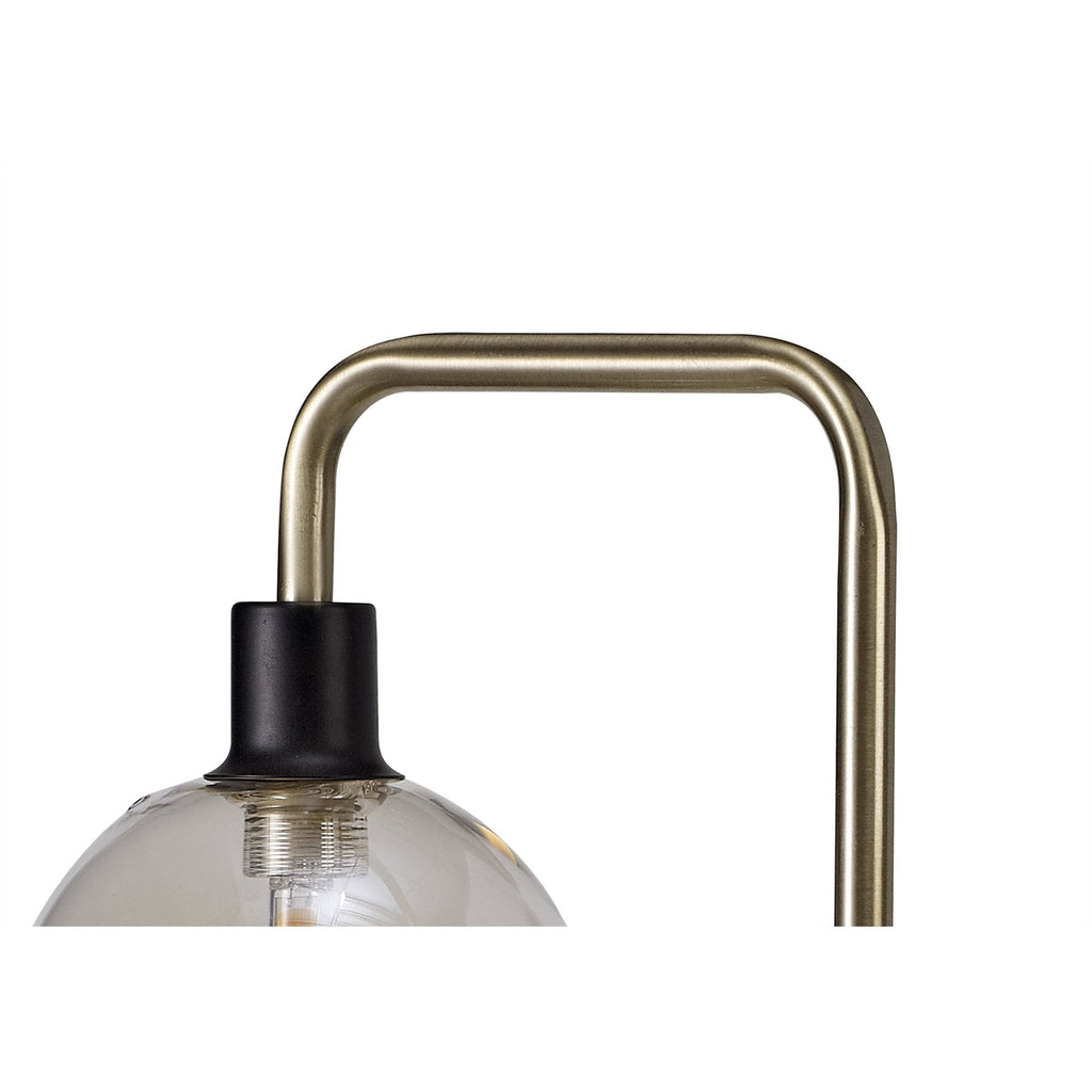 NL77349 Dublin Table Lamp 2 Light Matt Black/Antique Brass/Cognac Glass