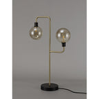 NL77349 Dublin Table Lamp 2 Light Matt Black/Antique Brass/Cognac Glass