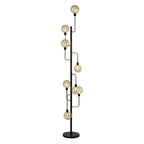NL77359 Dublin Floor Lamp 8 Light Matt Black/Antique Brass/Cognac Glass