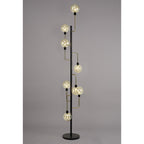 NL77359 Dublin Floor Lamp 8 Light Matt Black/Antique Brass/Cognac Glass
