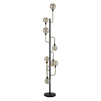 NL77359 Dublin Floor Lamp 8 Light Matt Black/Antique Brass/Cognac Glass