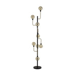 NL77359 Dublin Floor Lamp 8 Light Matt Black/Antique Brass/Cognac Glass