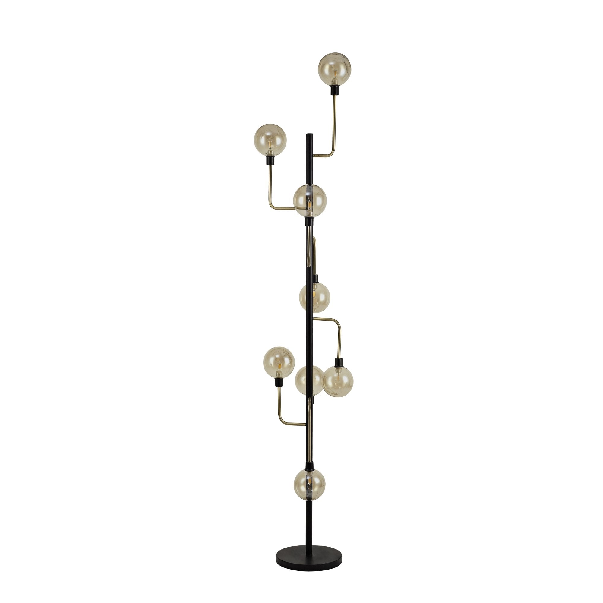 NL77359 Dublin Floor Lamp 8 Light Matt Black/Antique Brass/Cognac Glass