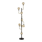 NL77359 Dublin Floor Lamp 8 Light Matt Black/Antique Brass/Cognac Glass