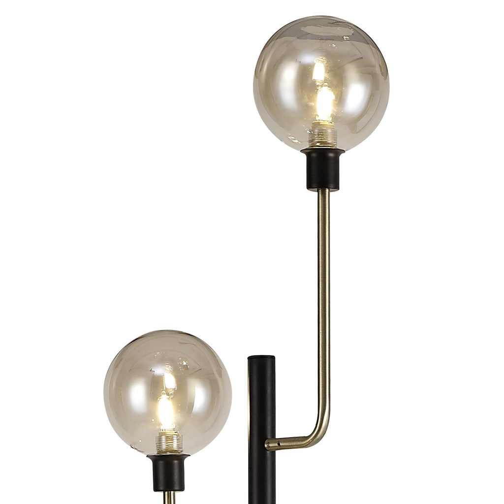 NL77359 Dublin Floor Lamp 8 Light Matt Black/Antique Brass/Cognac Glass