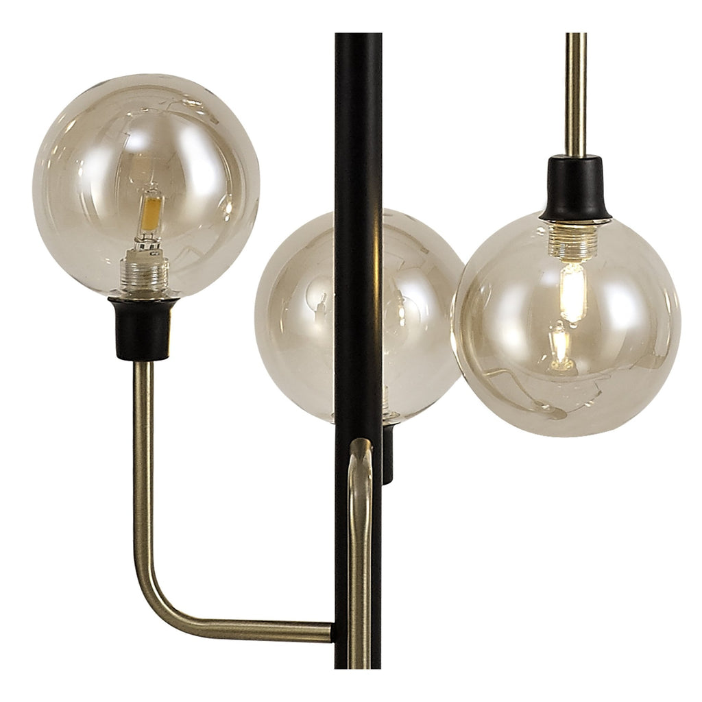 NL77359 Dublin Floor Lamp 8 Light Matt Black/Antique Brass/Cognac Glass
