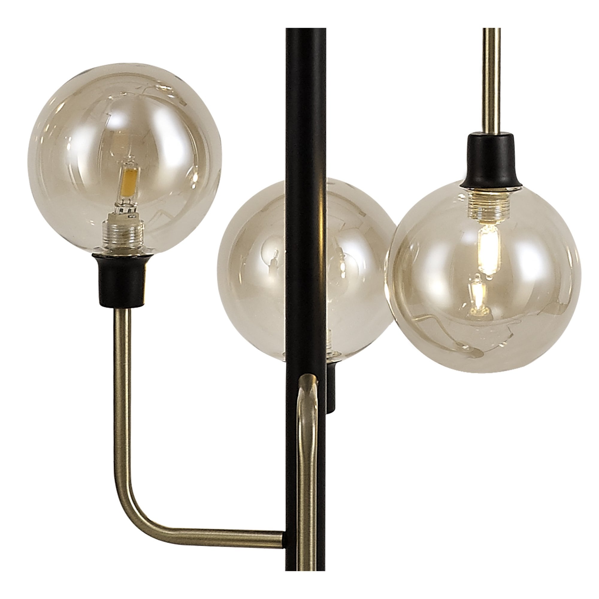 NL77359 Dublin Floor Lamp 8 Light Matt Black/Antique Brass/Cognac Glass