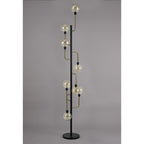 NL77359 Dublin Floor Lamp 8 Light Matt Black/Antique Brass/Cognac Glass