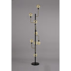 NL77359 Dublin Floor Lamp 8 Light Matt Black/Antique Brass/Cognac Glass