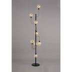 NL77359 Dublin Floor Lamp 8 Light Matt Black/Antique Brass/Cognac Glass
