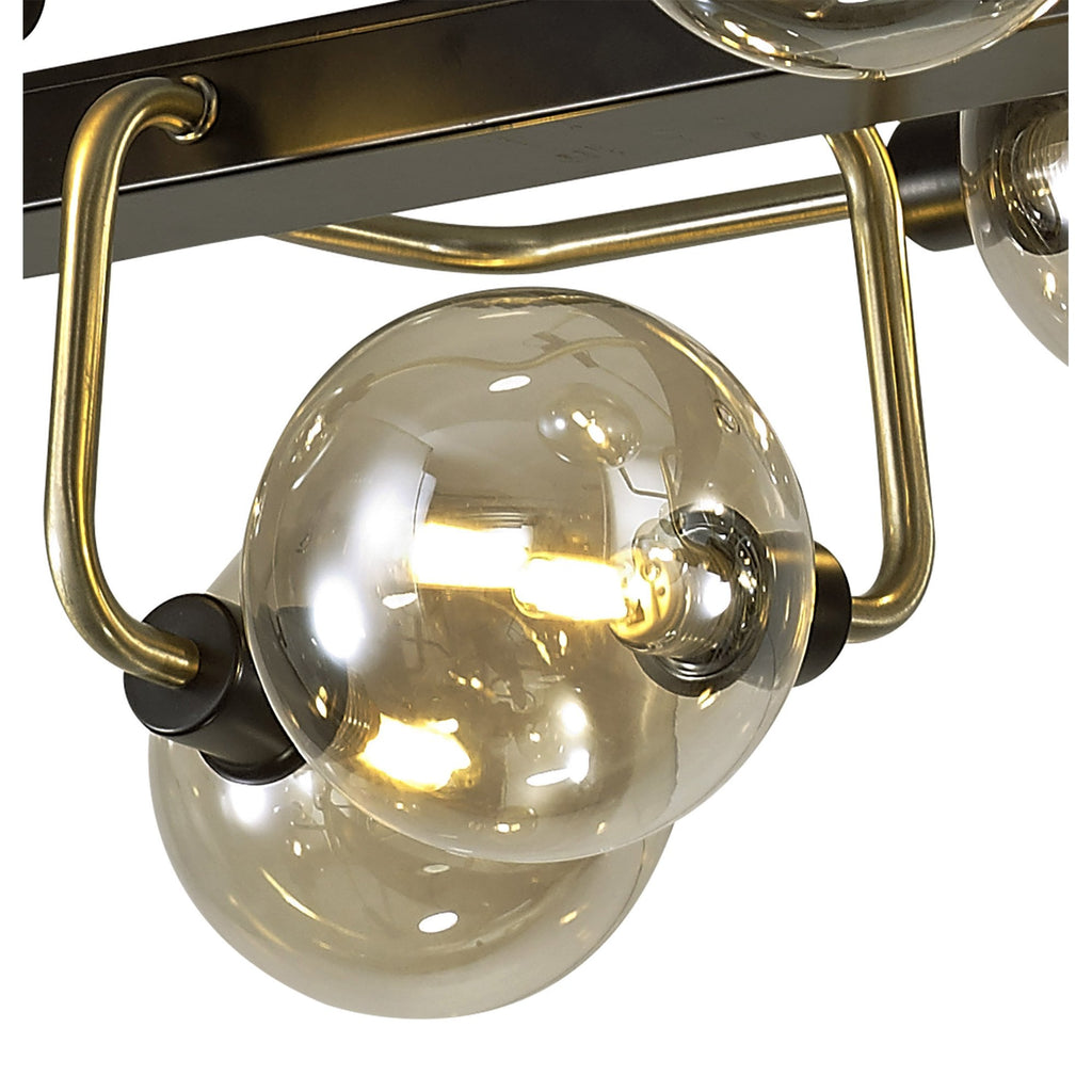 NL82969 Dublin Fixed Pendant Ceiling 10 Light Matt Black/Antique Brass/Cognac Glass