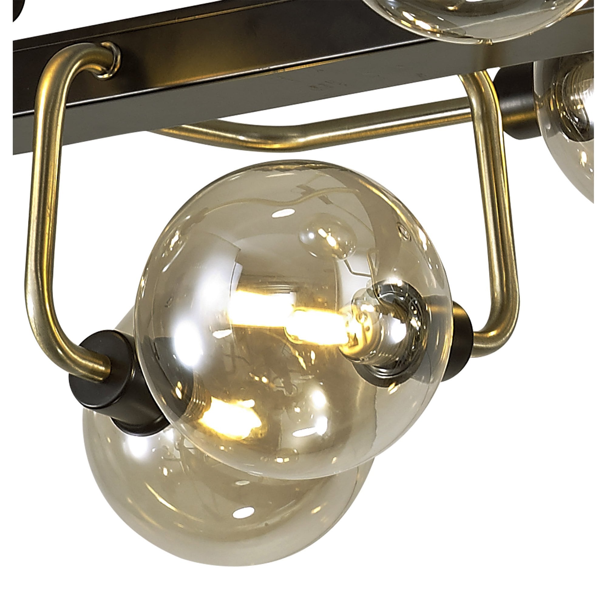 NL82969 Dublin Fixed Pendant Ceiling 10 Light Matt Black/Antique Brass/Cognac Glass