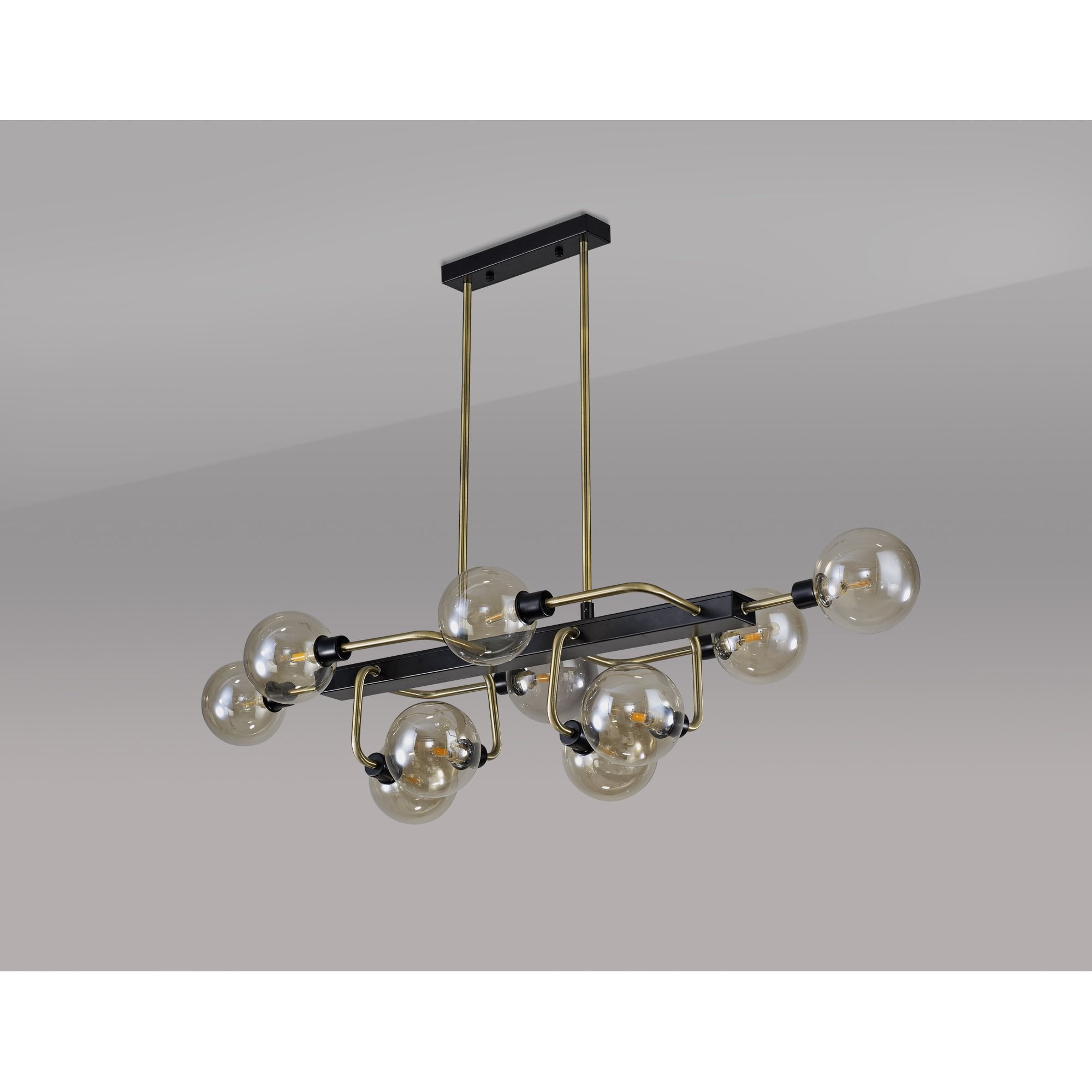 NL82969 Dublin Fixed Pendant Ceiling 10 Light Matt Black/Antique Brass/Cognac Glass