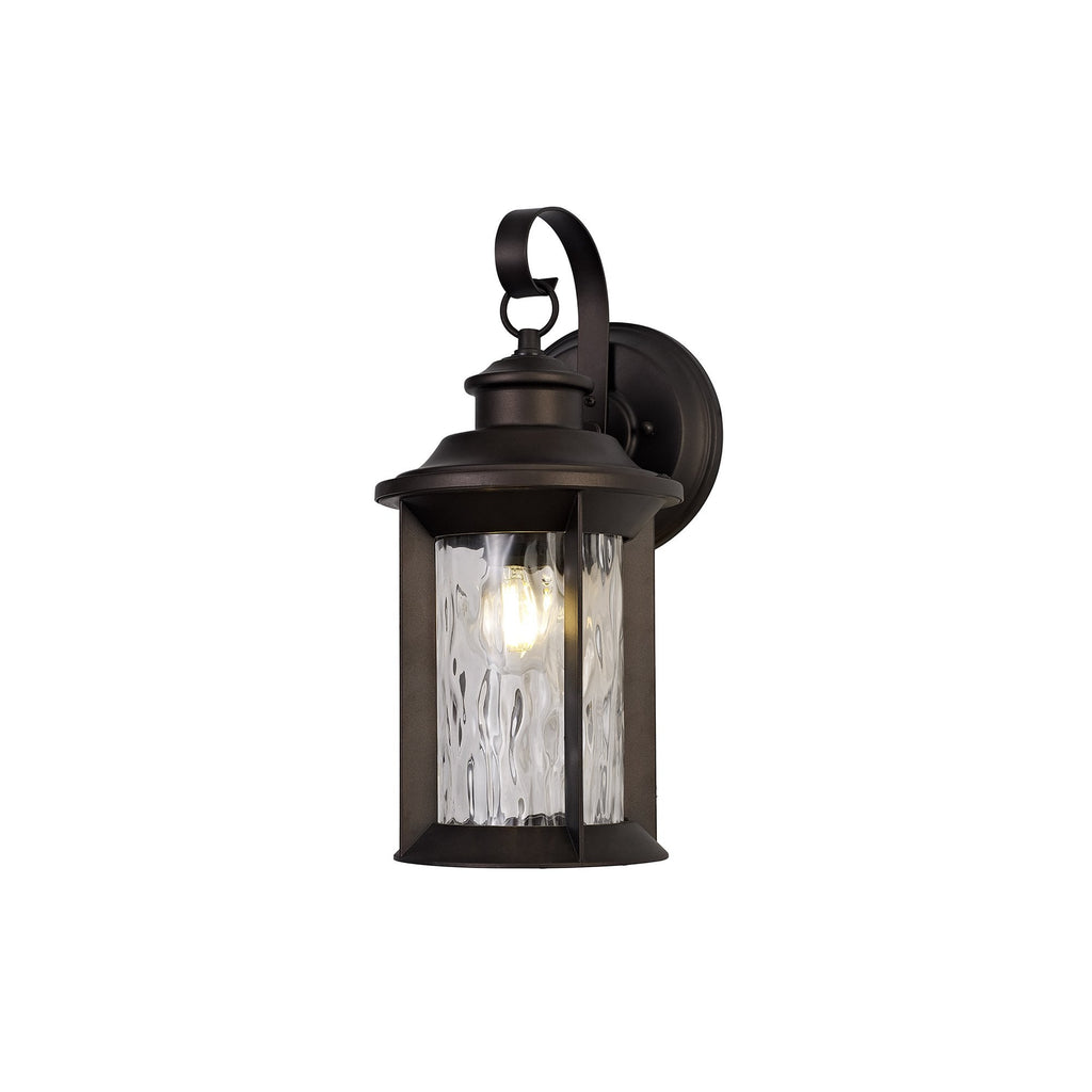NL75569 Ellen Outdoor Small Wall Lamp 1 Light Antique Bronze/Clear Ripple Glass
