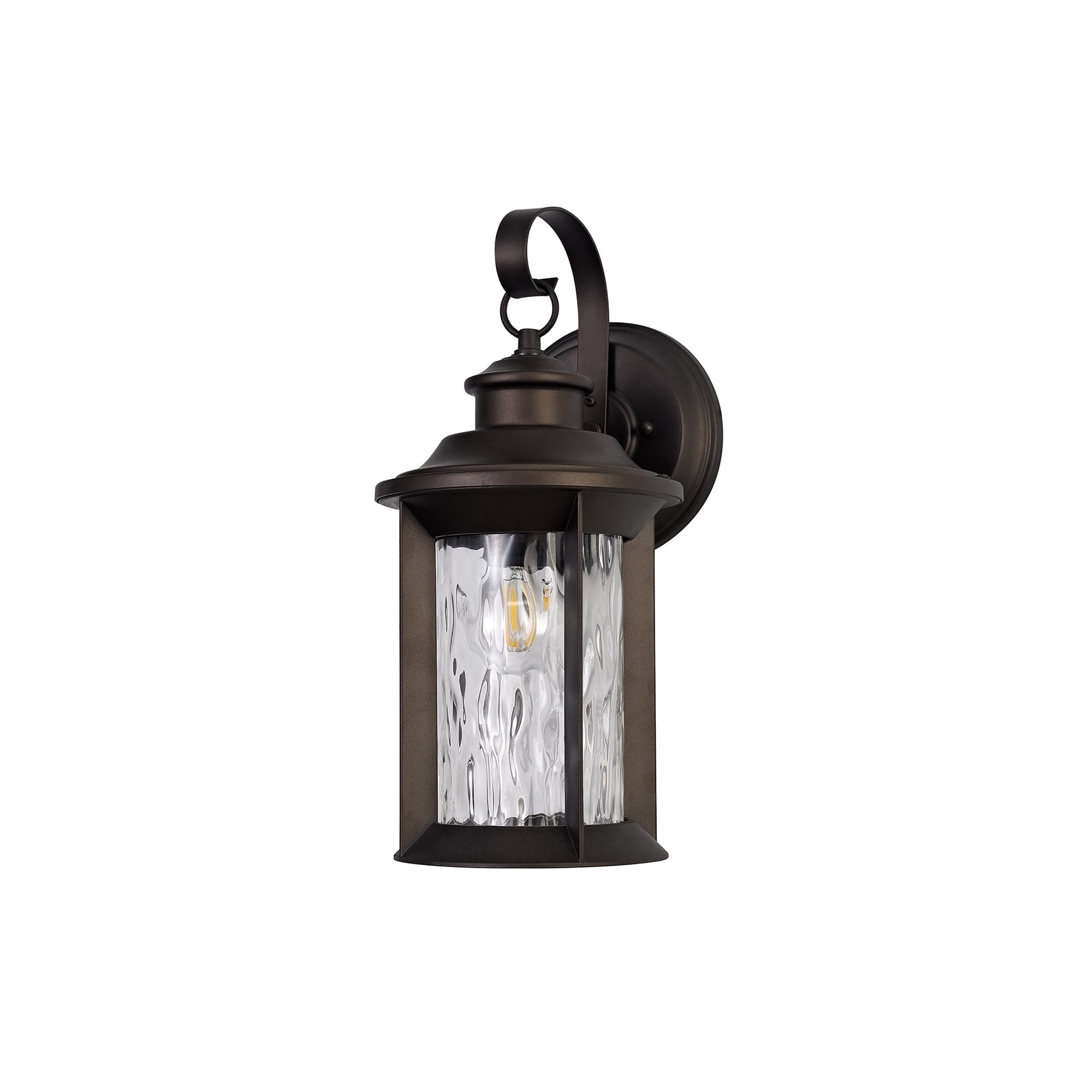 NL75569 Ellen Outdoor Small Wall Lamp 1 Light Antique Bronze/Clear Ripple Glass