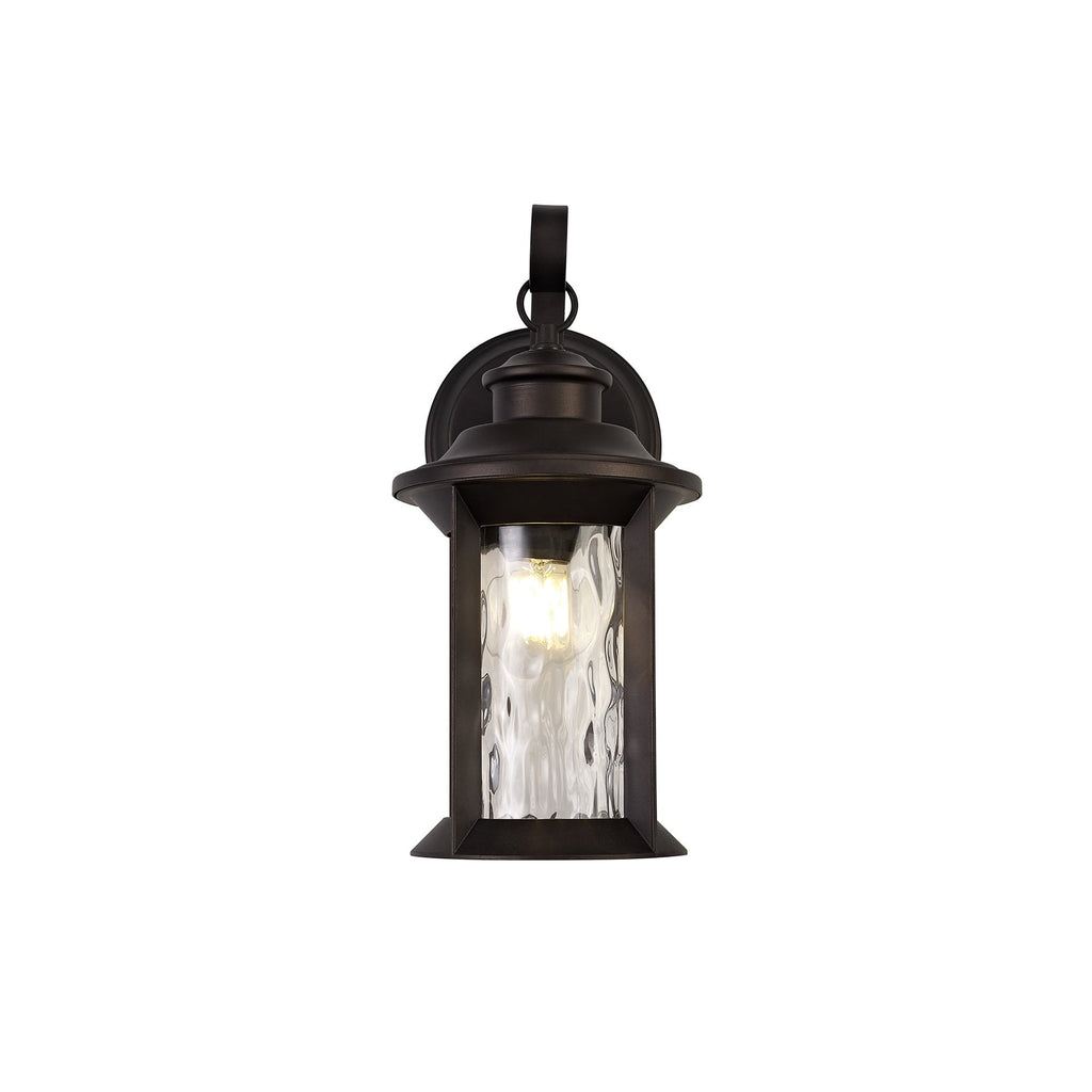 NL75569 Ellen Outdoor Small Wall Lamp 1 Light Antique Bronze/Clear Ripple Glass