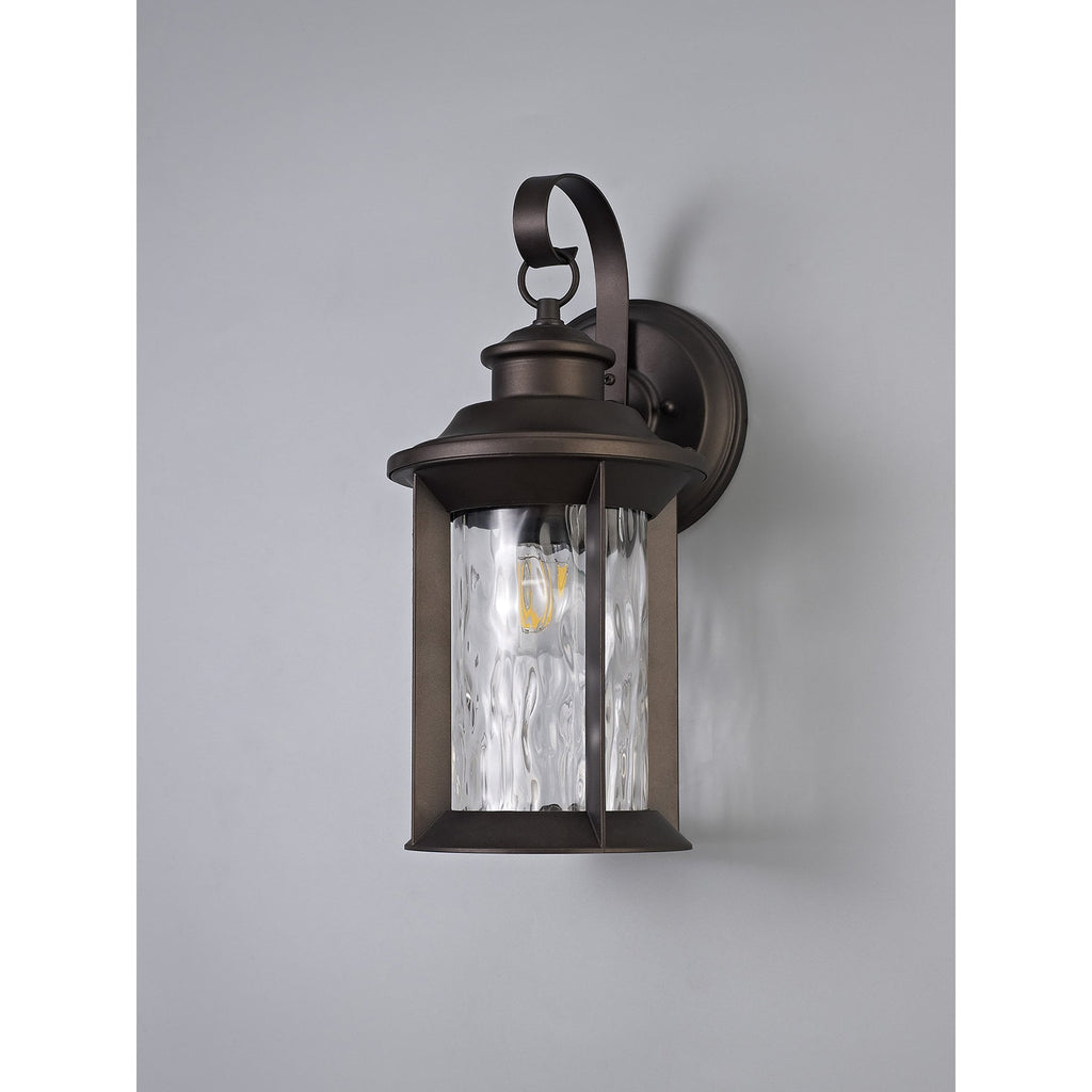 NL75569 Ellen Outdoor Small Wall Lamp 1 Light Antique Bronze/Clear Ripple Glass