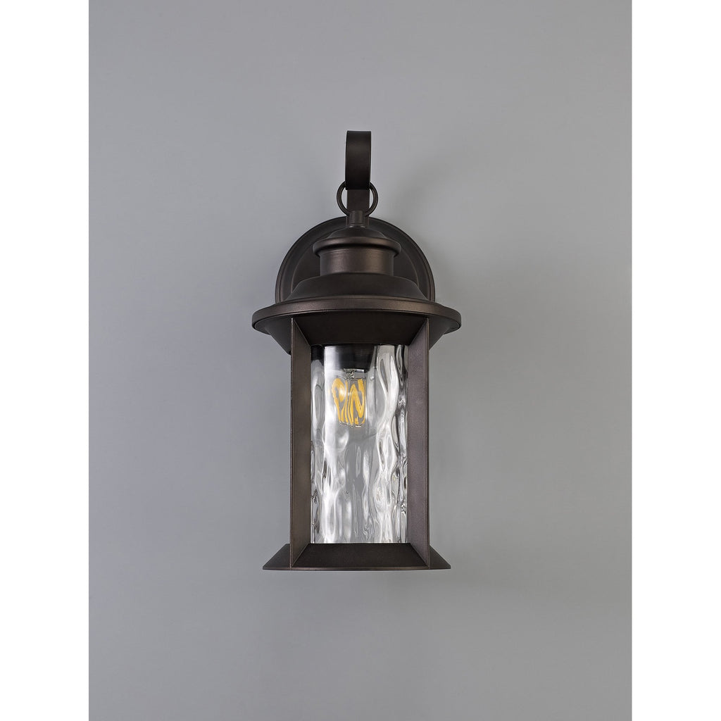 NL75569 Ellen Outdoor Small Wall Lamp 1 Light Antique Bronze/Clear Ripple Glass