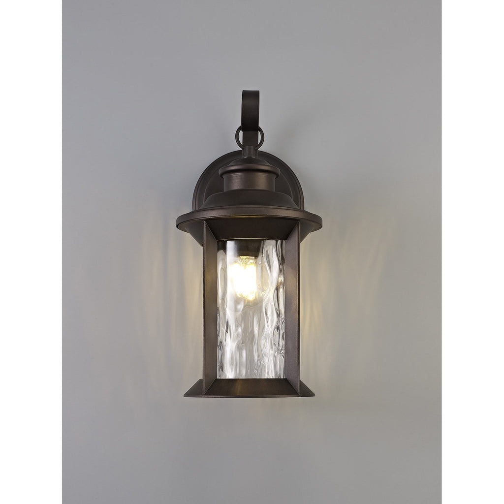 NL75569 Ellen Outdoor Small Wall Lamp 1 Light Antique Bronze/Clear Ripple Glass