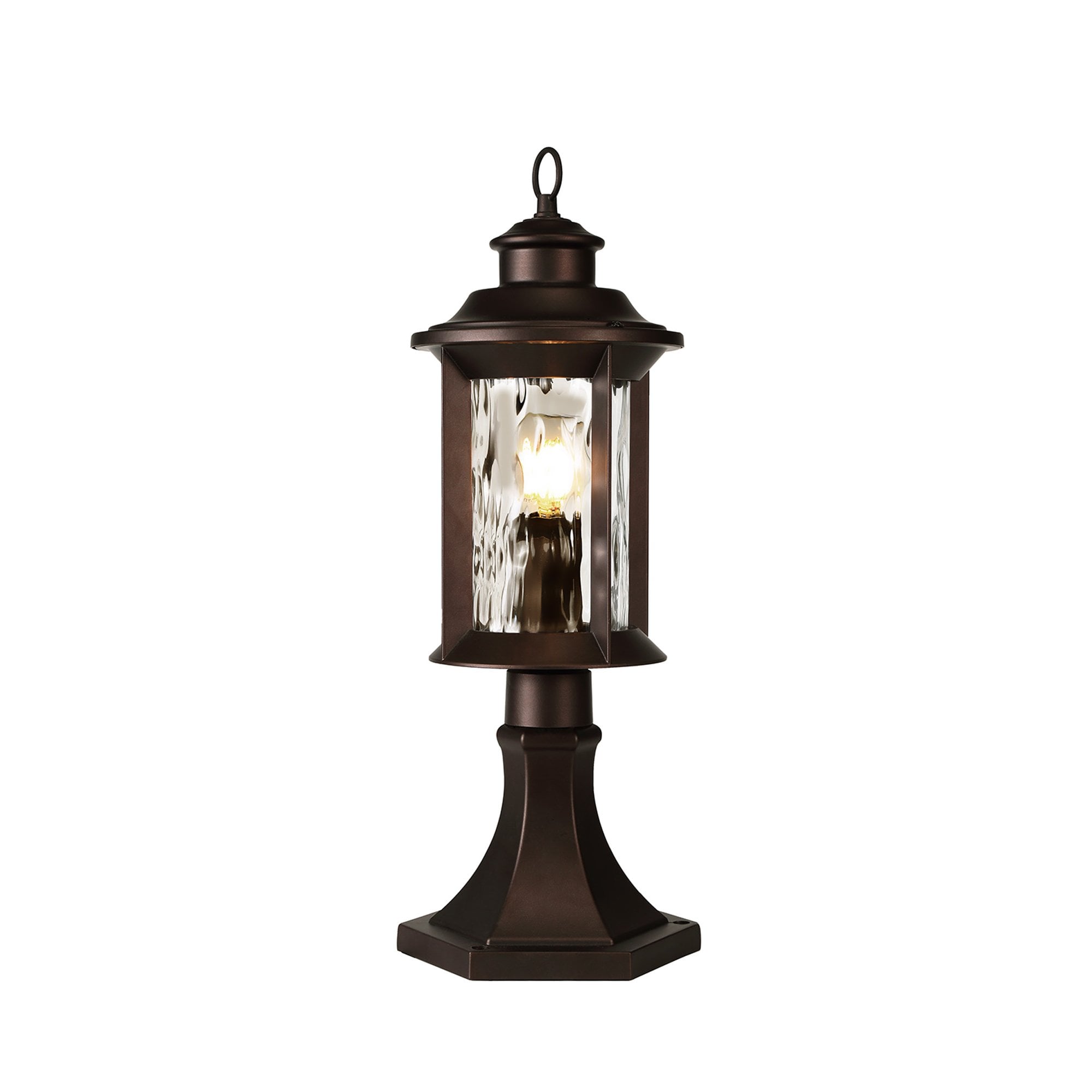 NL75579 Ellen Outdoor Pedestal Lamp 1 Light Antique Bronze/Clear Ripple Glass