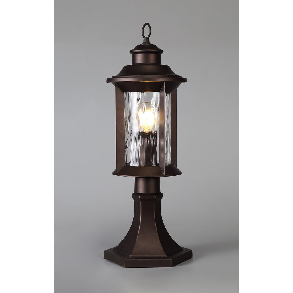 NL75579 Ellen Outdoor Pedestal Lamp 1 Light Antique Bronze/Clear Ripple Glass