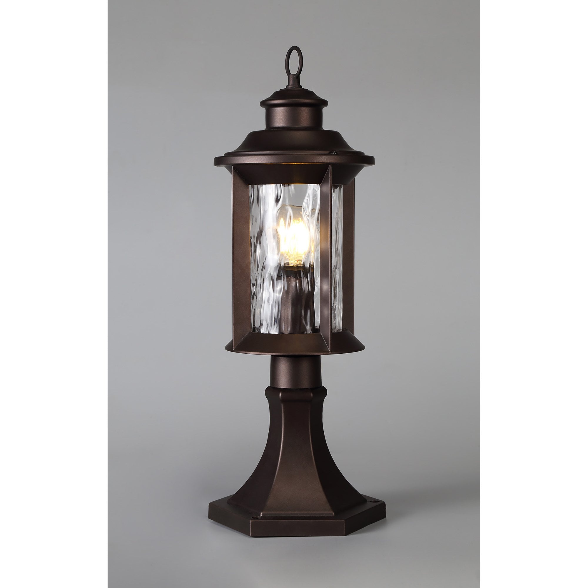 NL75579 Ellen Outdoor Pedestal Lamp 1 Light Antique Bronze/Clear Ripple Glass
