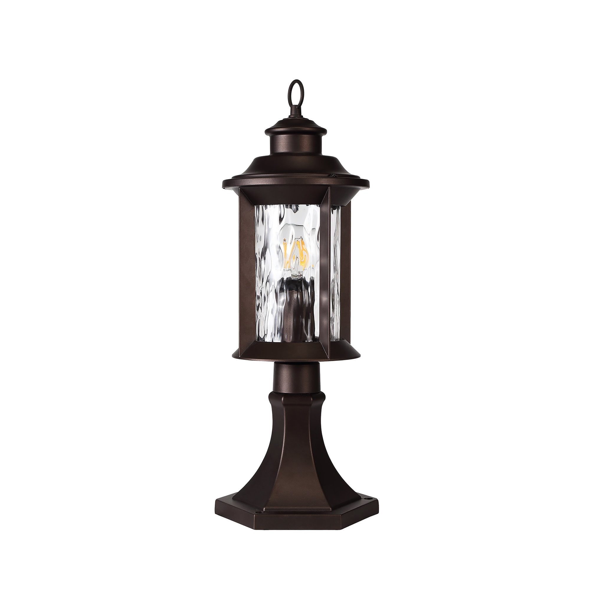 NL75579 Ellen Outdoor Pedestal Lamp 1 Light Antique Bronze/Clear Ripple Glass