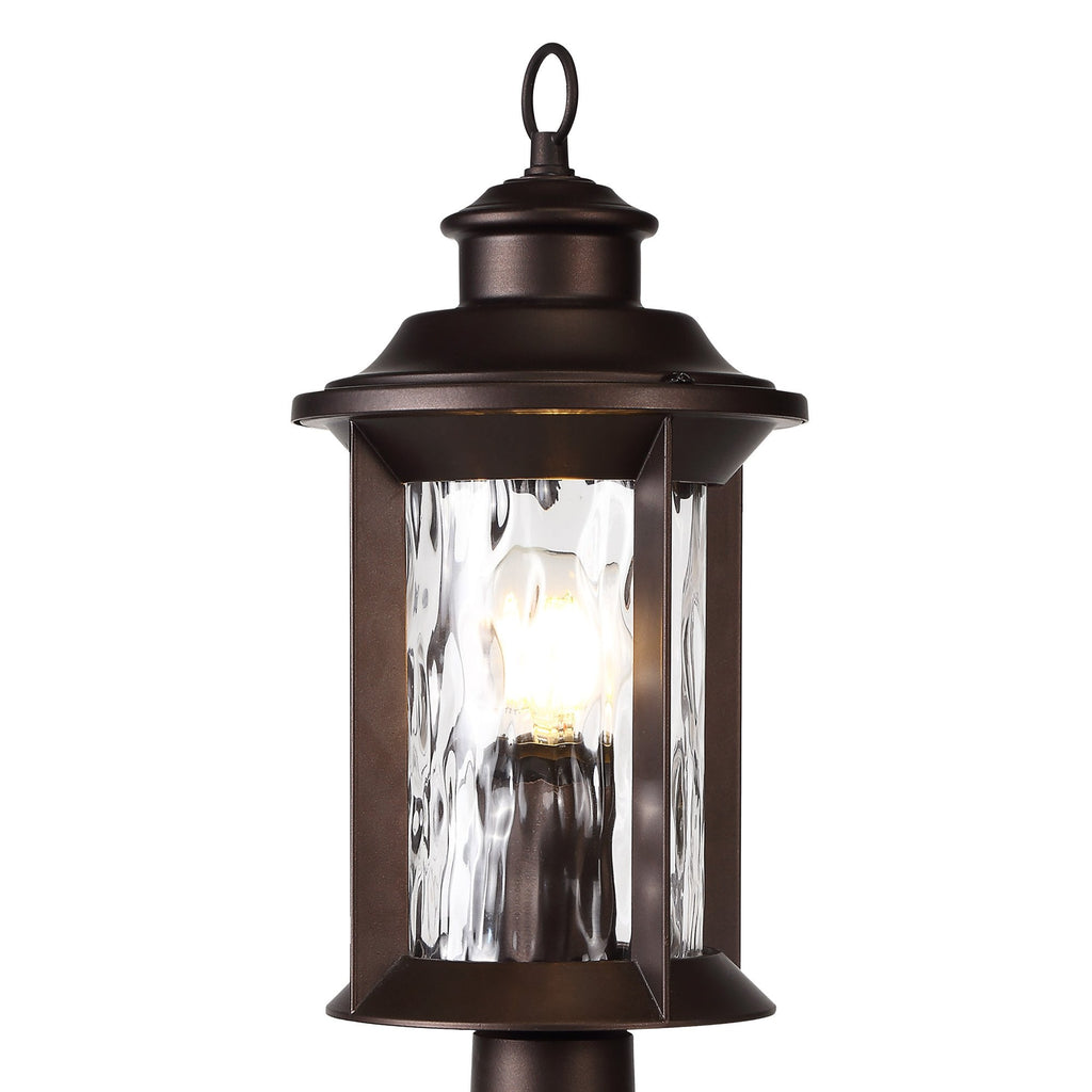 NL75579 Ellen Outdoor Pedestal Lamp 1 Light Antique Bronze/Clear Ripple Glass