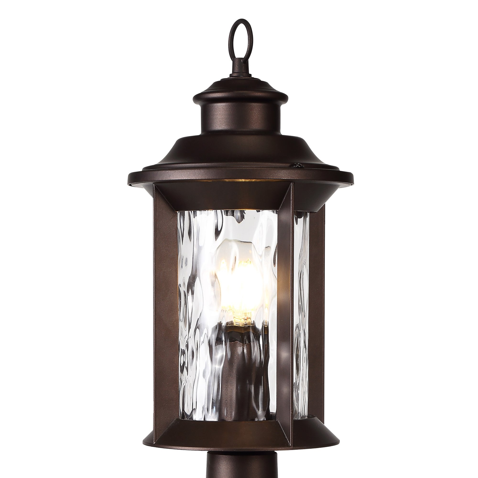 NL75579 Ellen Outdoor Pedestal Lamp 1 Light Antique Bronze/Clear Ripple Glass