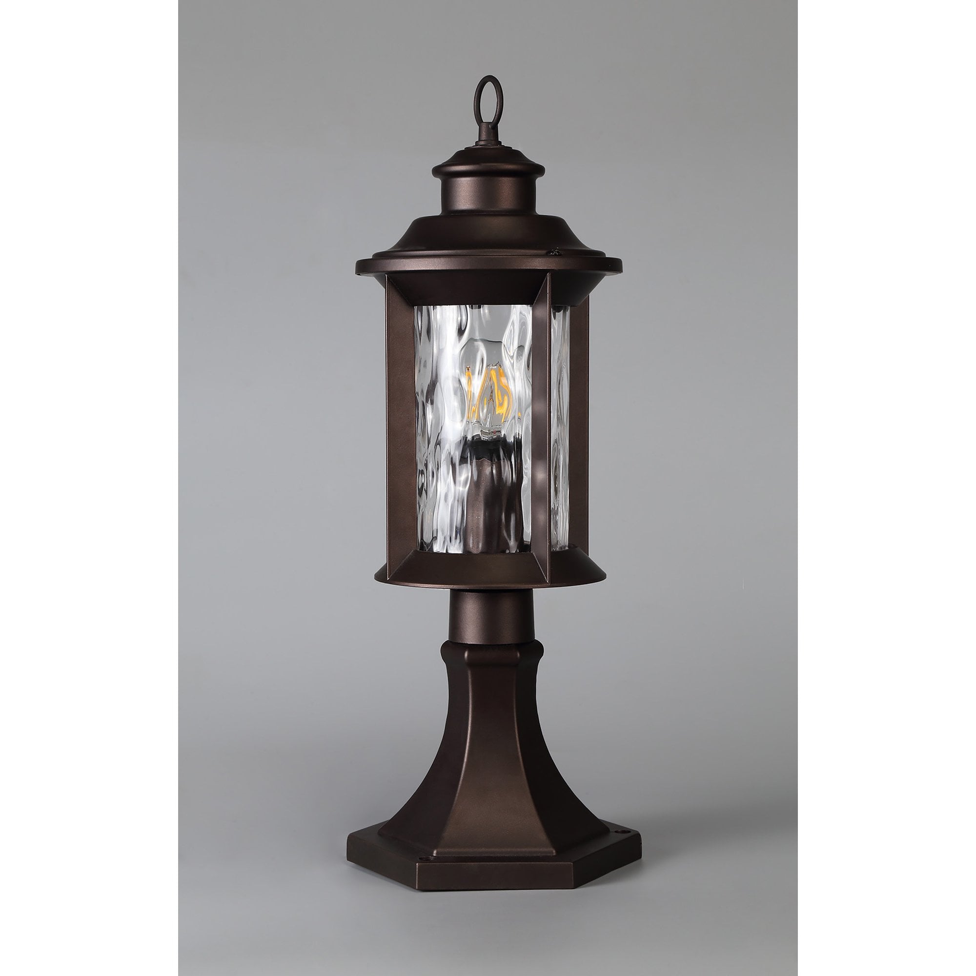 NL75579 Ellen Outdoor Pedestal Lamp 1 Light Antique Bronze/Clear Ripple Glass
