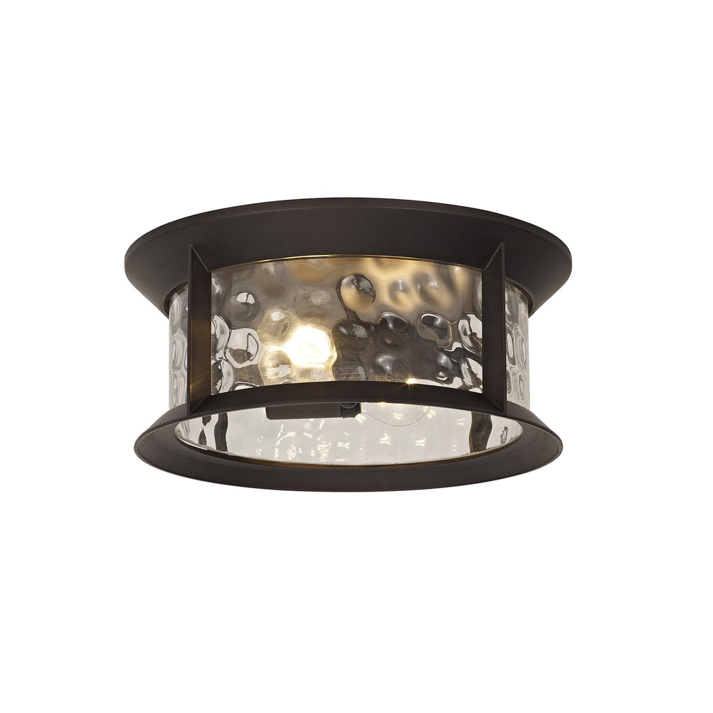 NL75599 Ellen Outdoor Flush Ceiling Lamp 2 Light Antique Bronze/Clear Ripple Glass