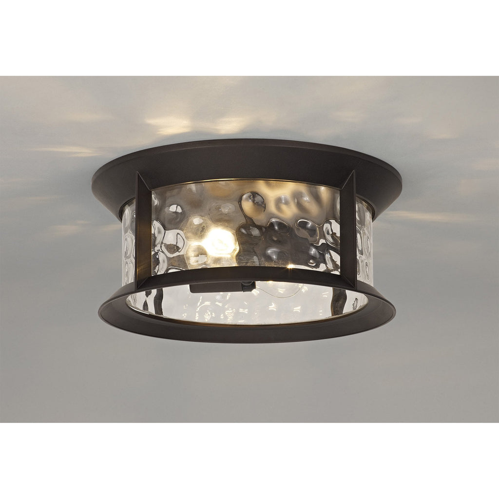 NL75599 Ellen Outdoor Flush Ceiling Lamp 2 Light Antique Bronze/Clear Ripple Glass