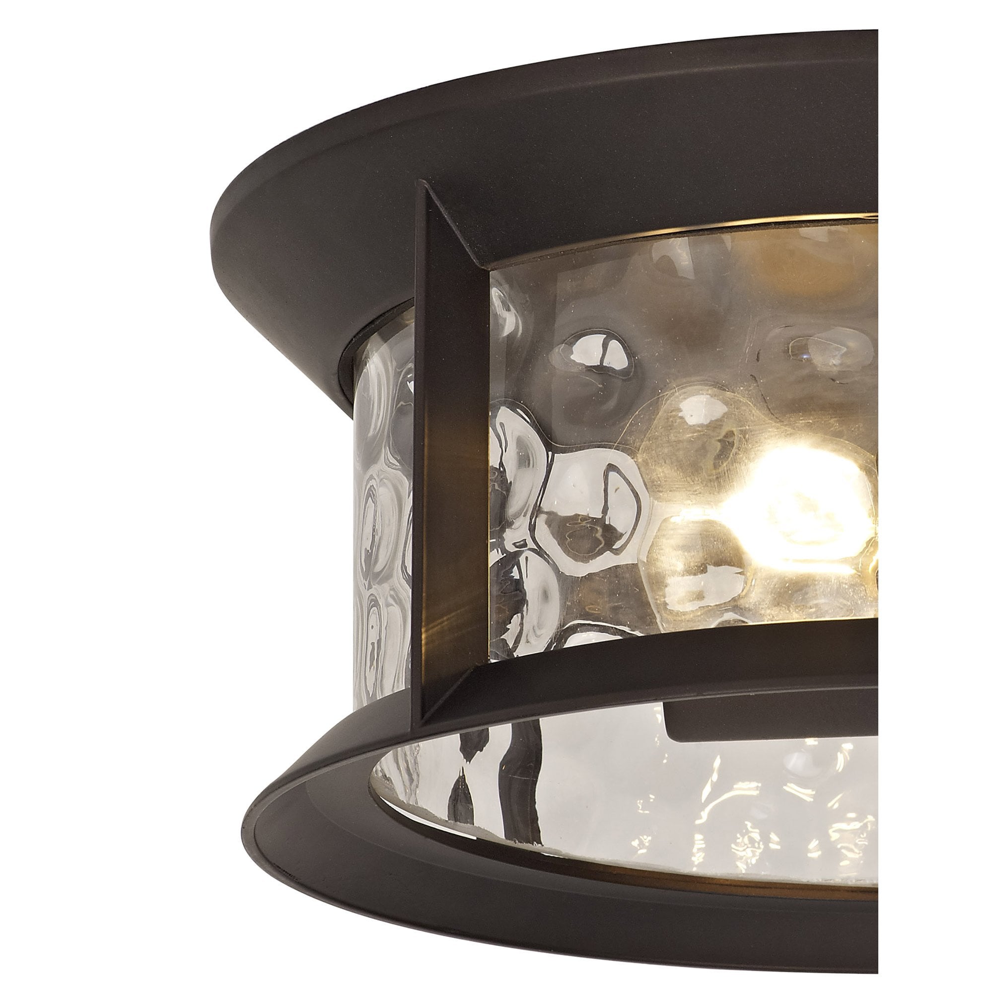NL75599 Ellen Outdoor Flush Ceiling Lamp 2 Light Antique Bronze/Clear Ripple Glass
