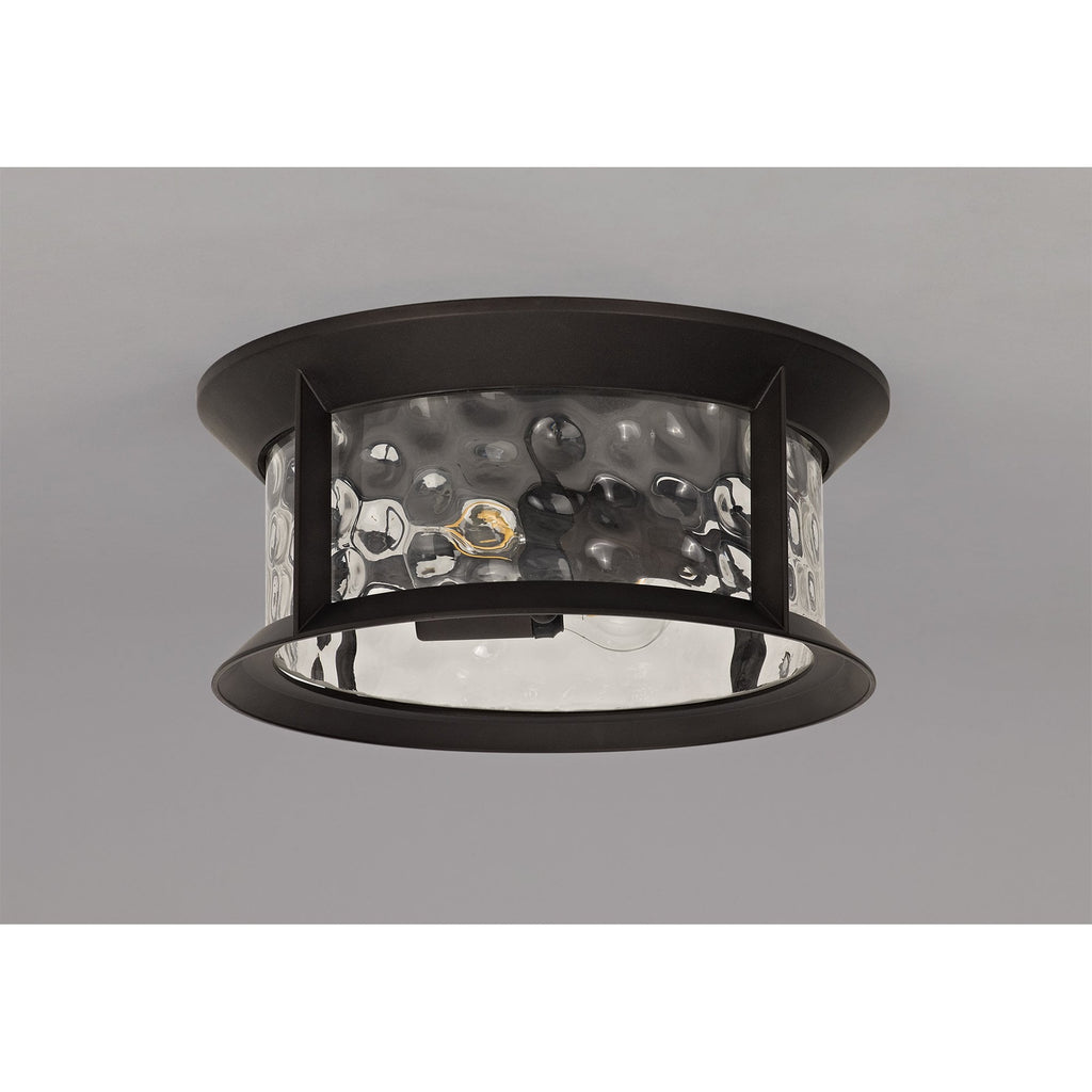 NL75599 Ellen Outdoor Flush Ceiling Lamp 2 Light Antique Bronze/Clear Ripple Glass
