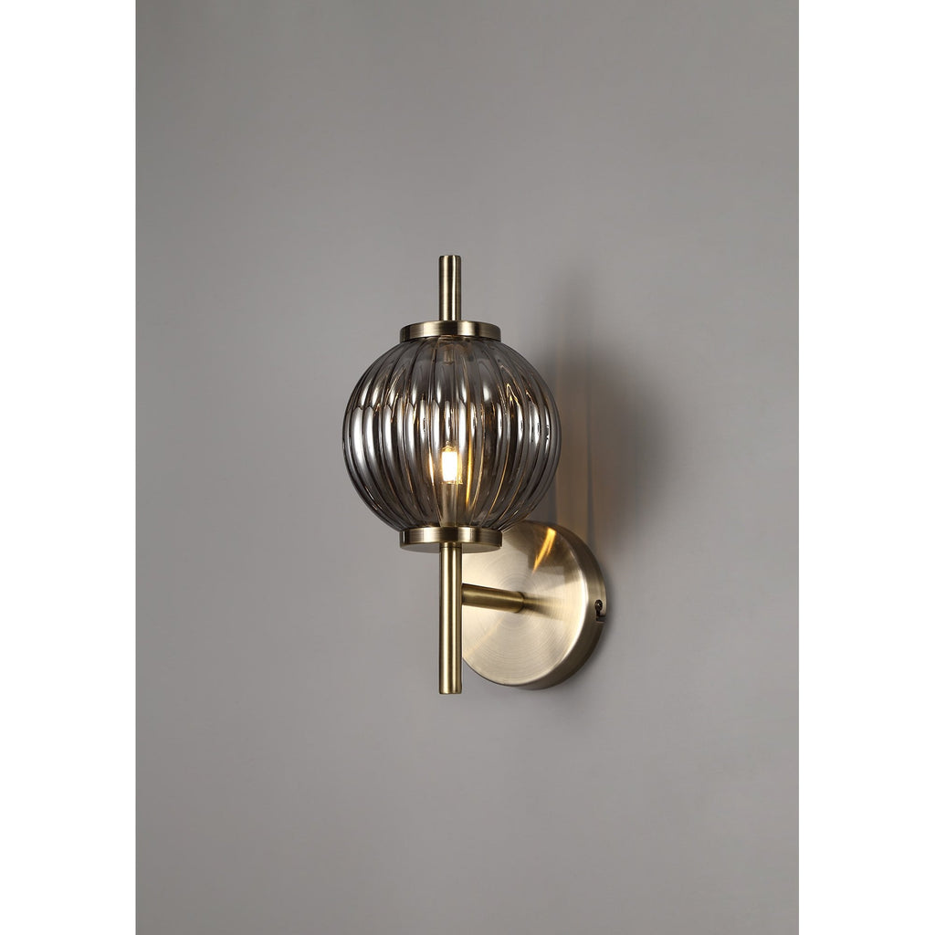 NL74439 Farro Wall Lamp Antique Brass/Smoked Glass