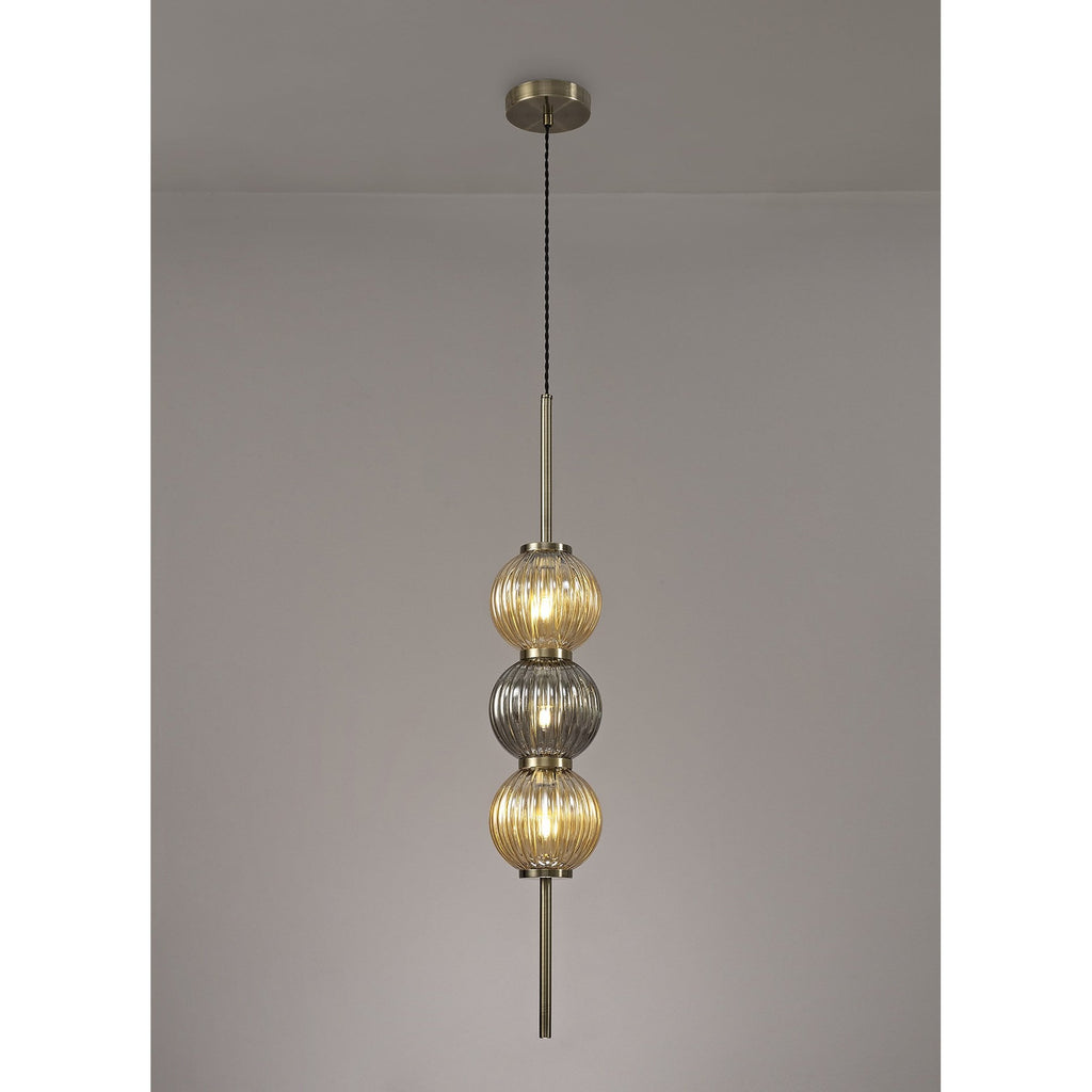 NL74459 Farro Pendant Antique Brass/Smoked & Amber Glass
