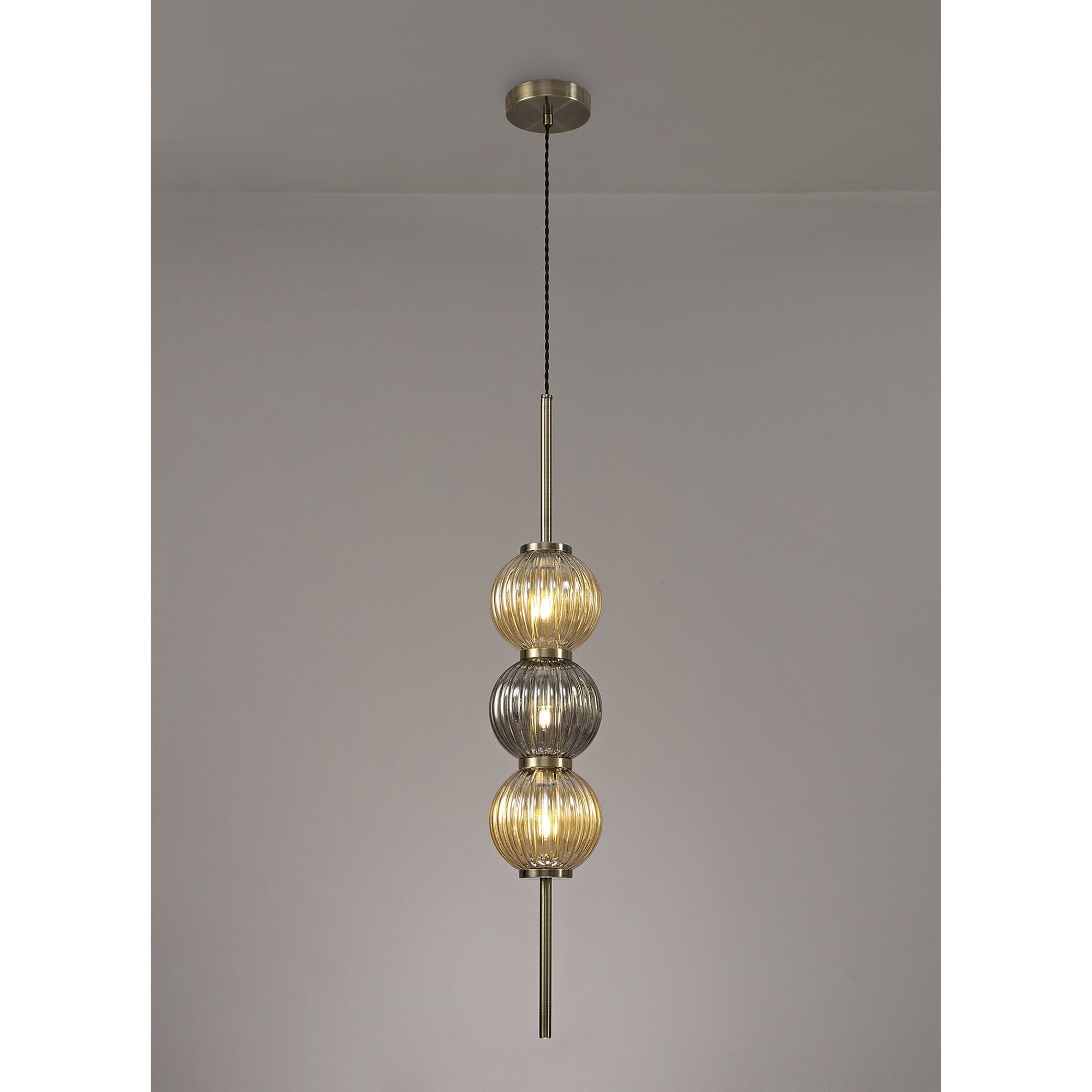 NL74459 Farro Pendant Antique Brass/Smoked & Amber Glass
