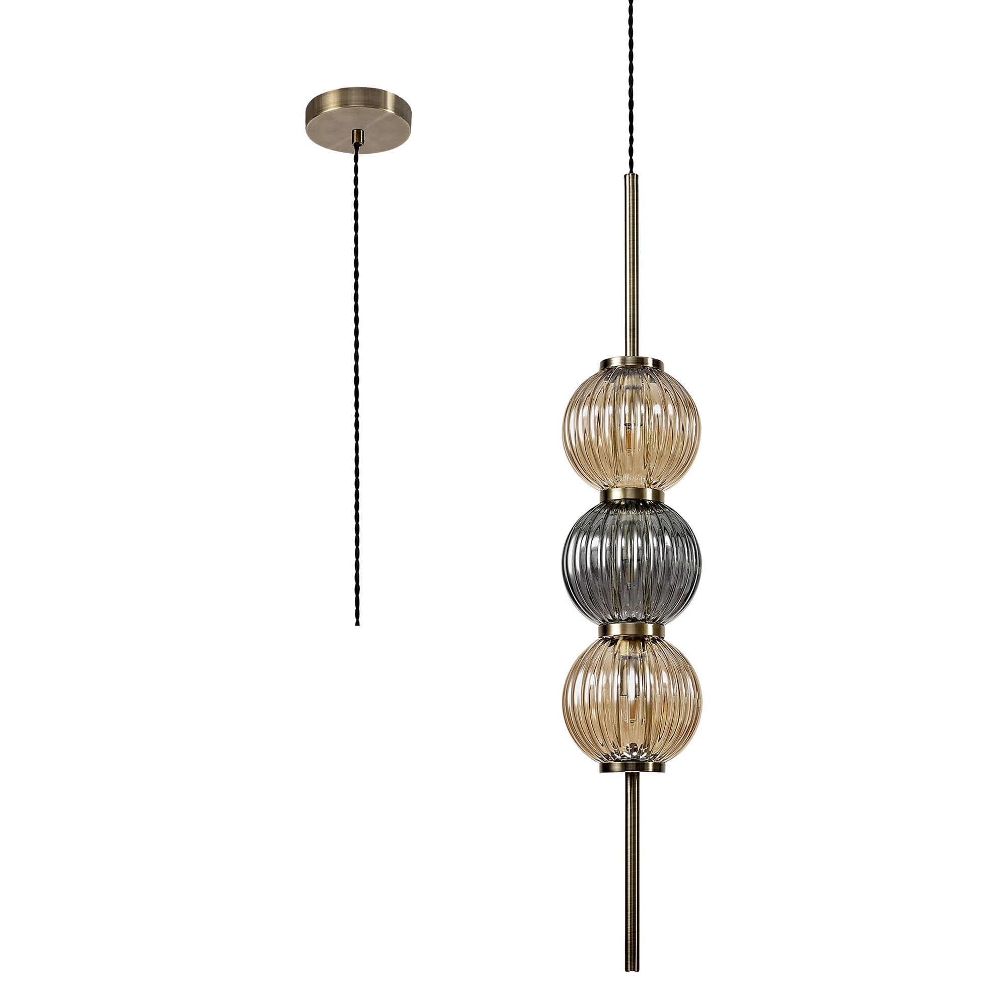NL74459 Farro Pendant Antique Brass/Smoked & Amber Glass