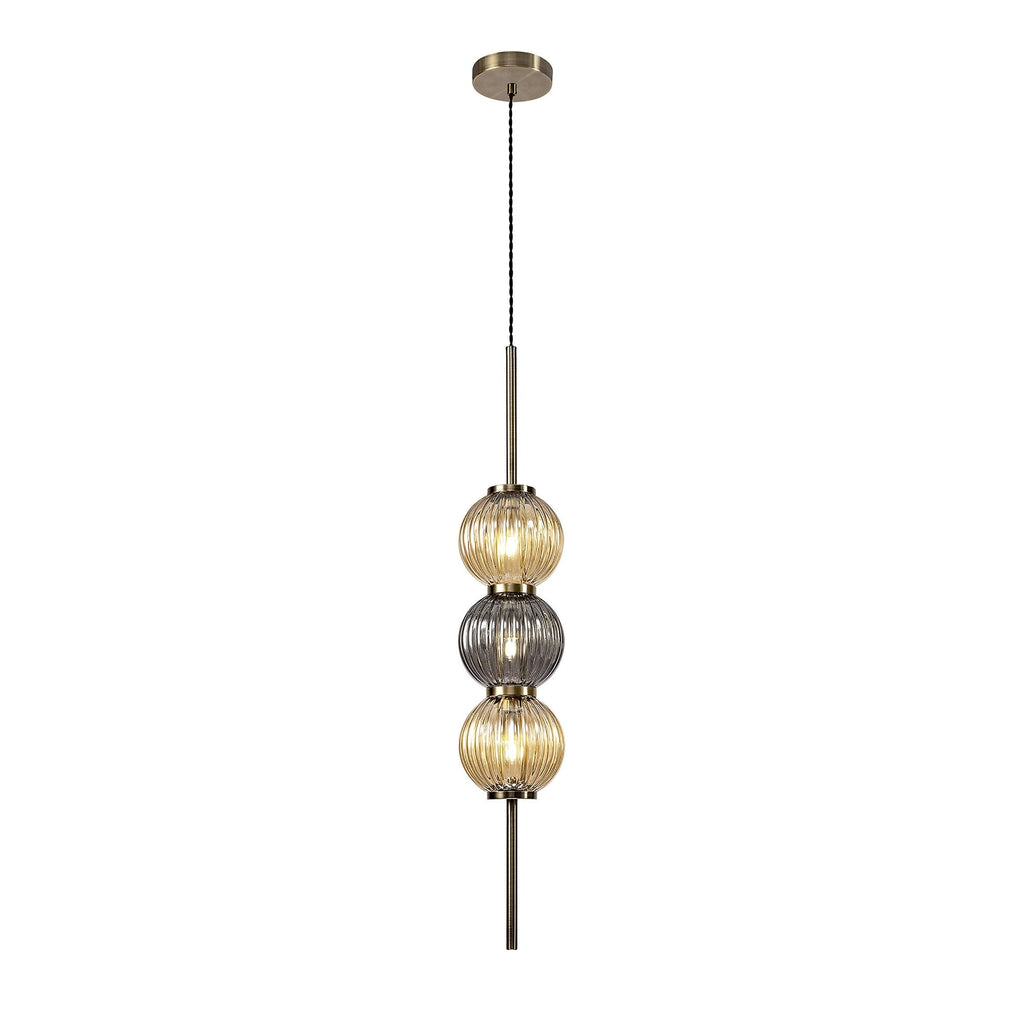 NL74459 Farro Pendant Antique Brass/Smoked & Amber Glass