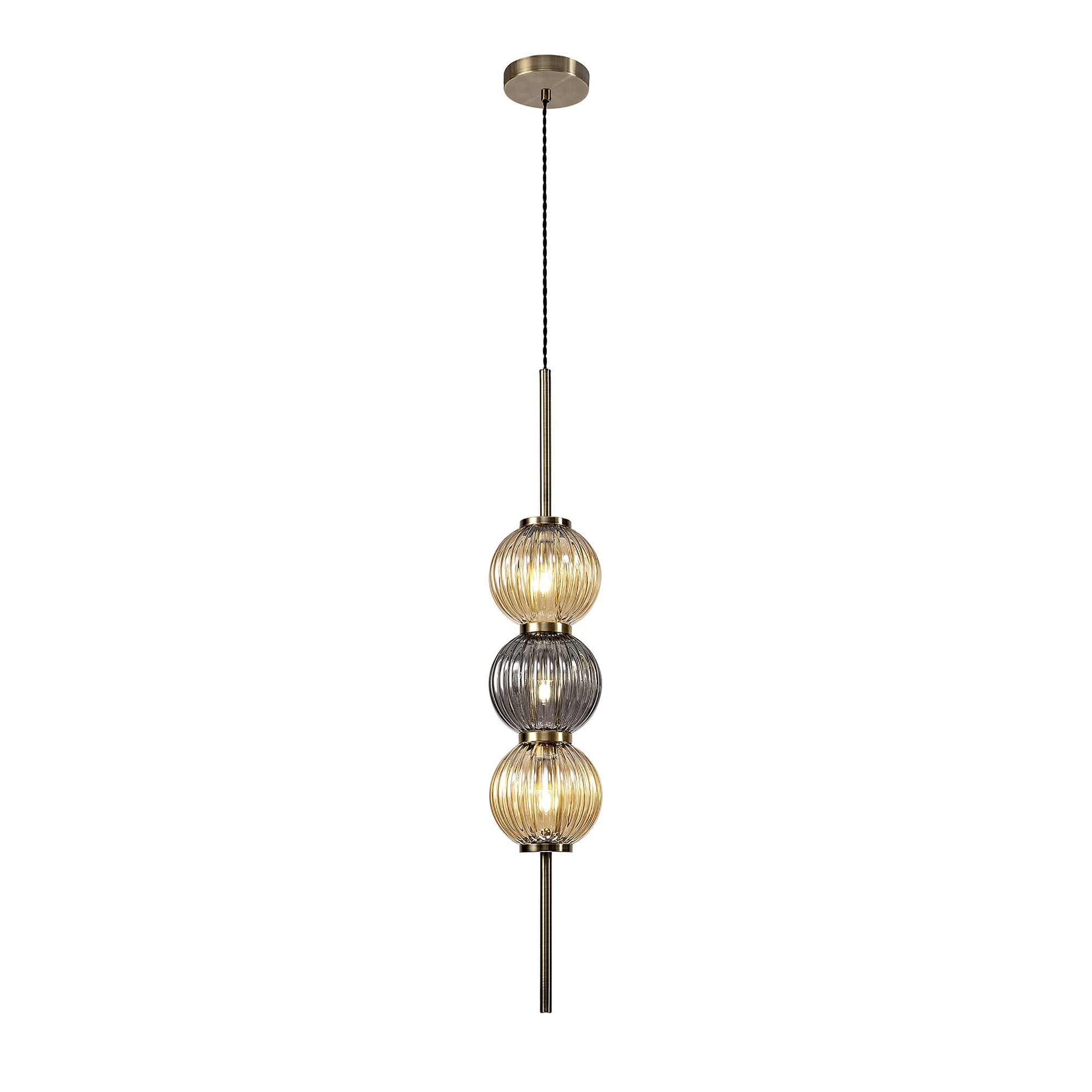 NL74459 Farro Pendant Antique Brass/Smoked & Amber Glass