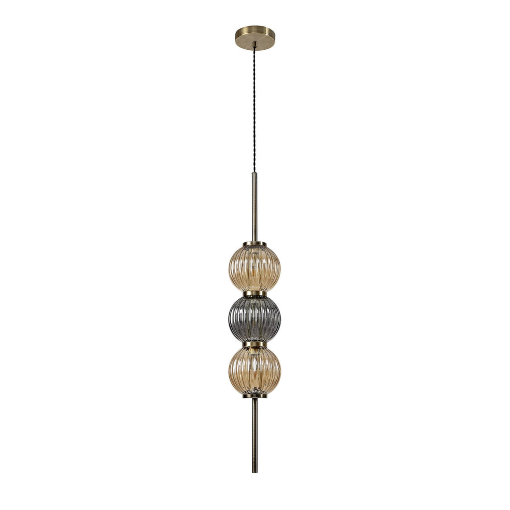 NL74459 Farro Pendant Antique Brass/Smoked & Amber Glass
