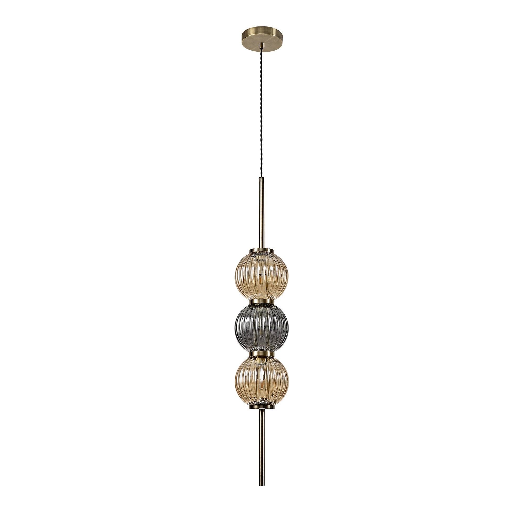NL74459 Farro Pendant Antique Brass/Smoked & Amber Glass