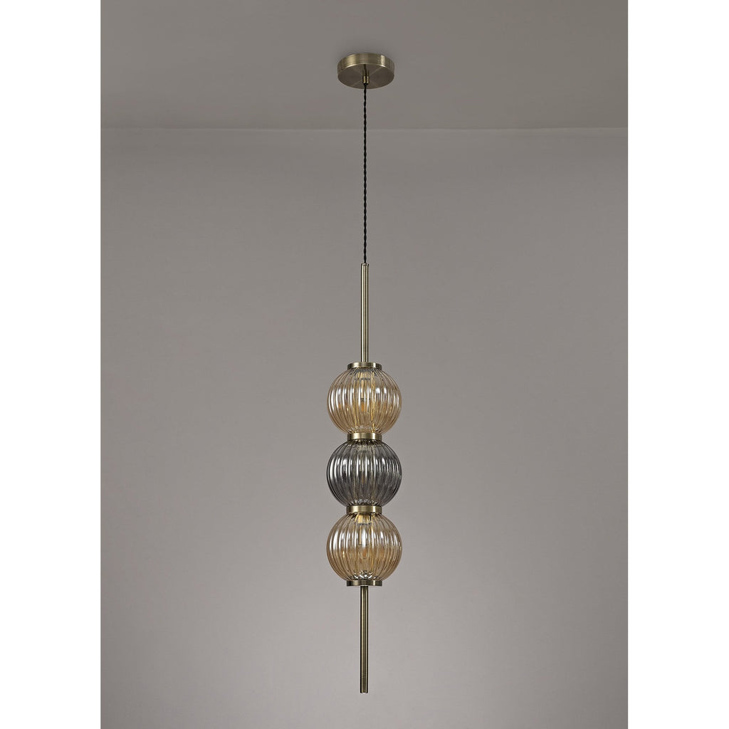 NL74459 Farro Pendant Antique Brass/Smoked & Amber Glass