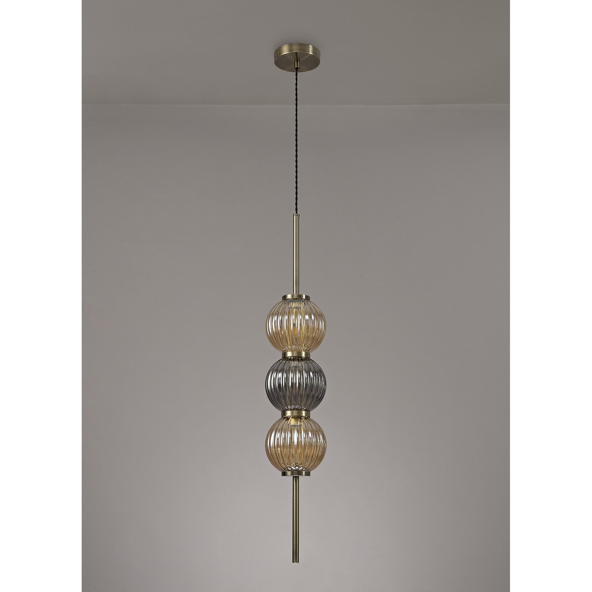 NL74459 Farro Pendant Antique Brass/Smoked & Amber Glass