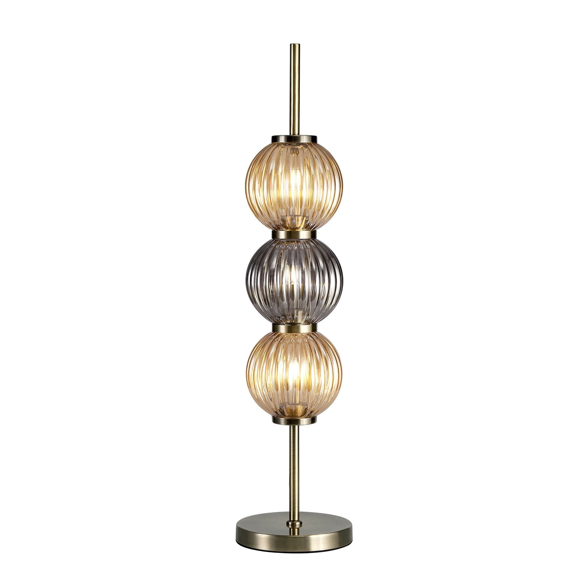 NL74469 Farro Table Lamp Antique Brass/Smoked & Amber Glass