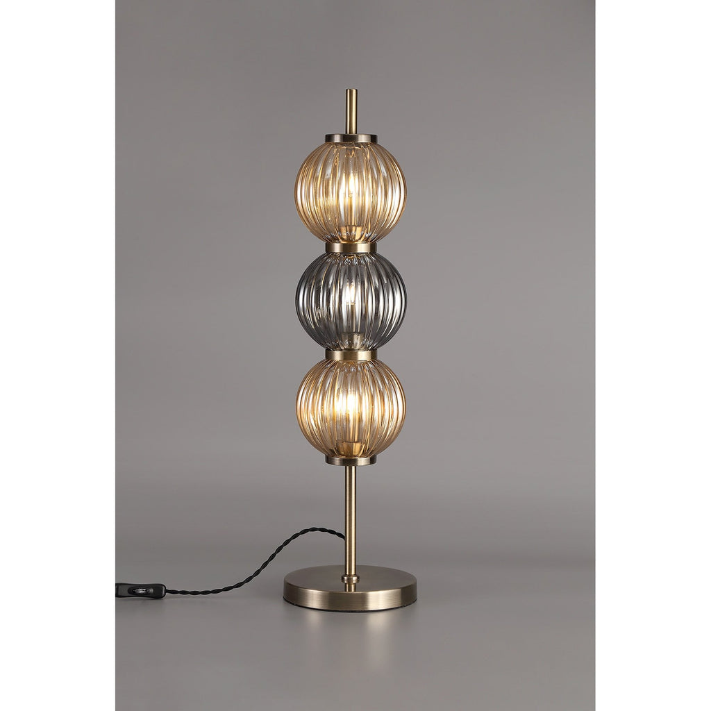 NL74469 Farro Table Lamp Antique Brass/Smoked & Amber Glass