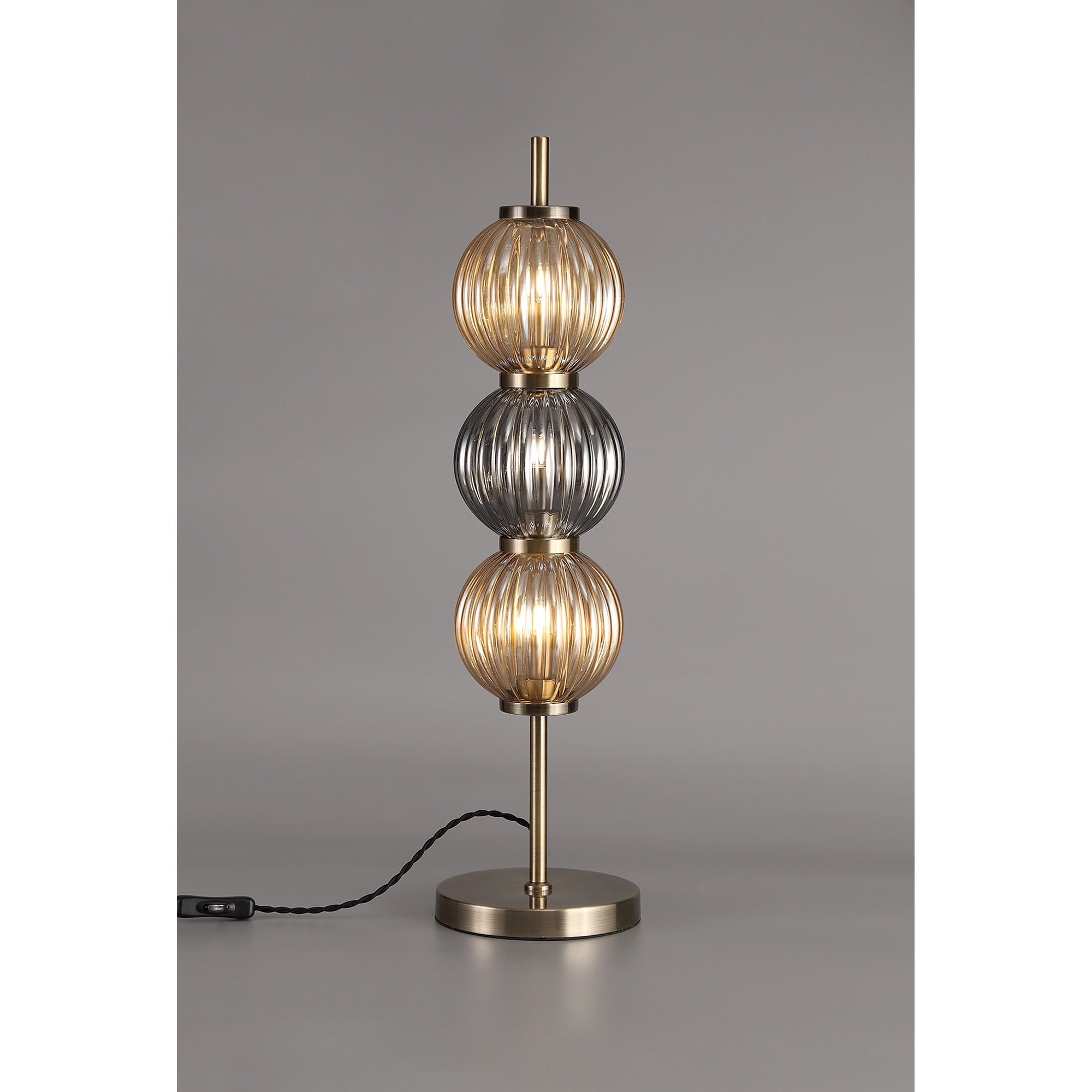 NL74469 Farro Table Lamp Antique Brass/Smoked & Amber Glass